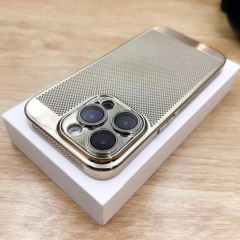 Premium iPhone Case Heat Dissipation Electroplated Hollow PC Cooling Cover Anti Fingerprint Anti Scratch Lightweight Non Slip Half Wrapped Protective Case