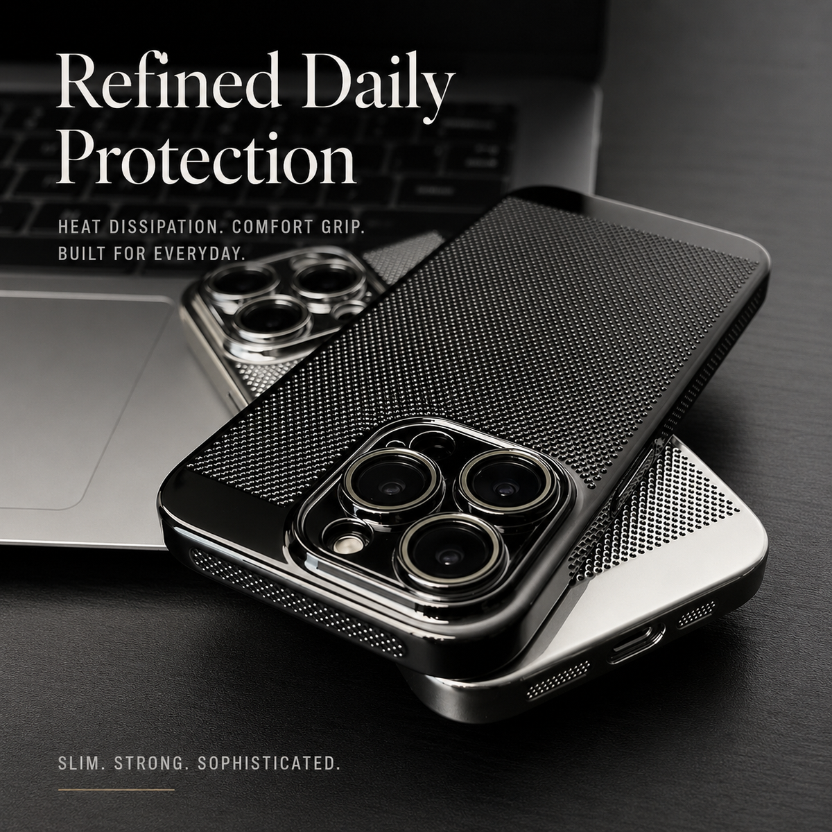 Premium iPhone Case Heat Dissipation Electroplated Hollow PC Cooling Cover Anti Fingerprint Anti Scratch Lightweight Non Slip Half Wrapped Protective Case