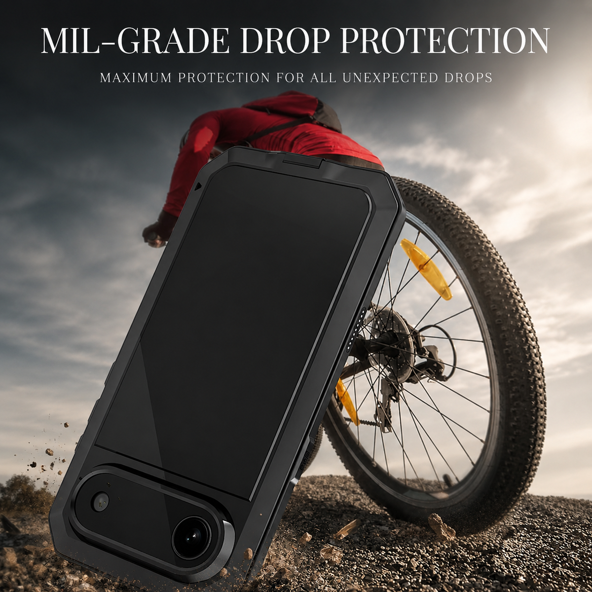 Premium iPhone Case Heavy Duty Metal Protective Cover with Built In Glass Screen Protector Shockproof TPU PC Rugged Design