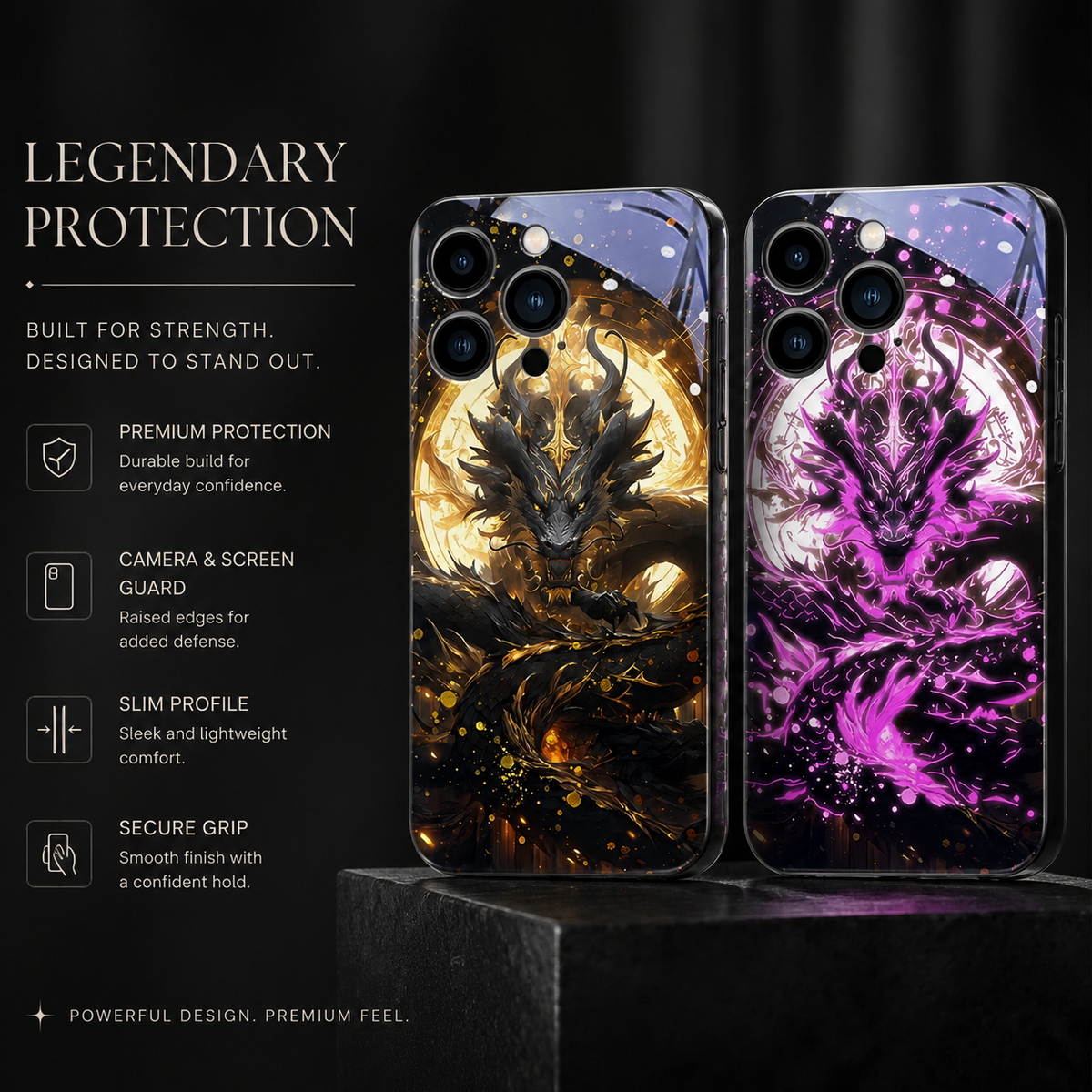 Premium iPhone Case LED Luminous Golden Dragon Cover Sound Reactive Tempered Glass Shockproof Protection