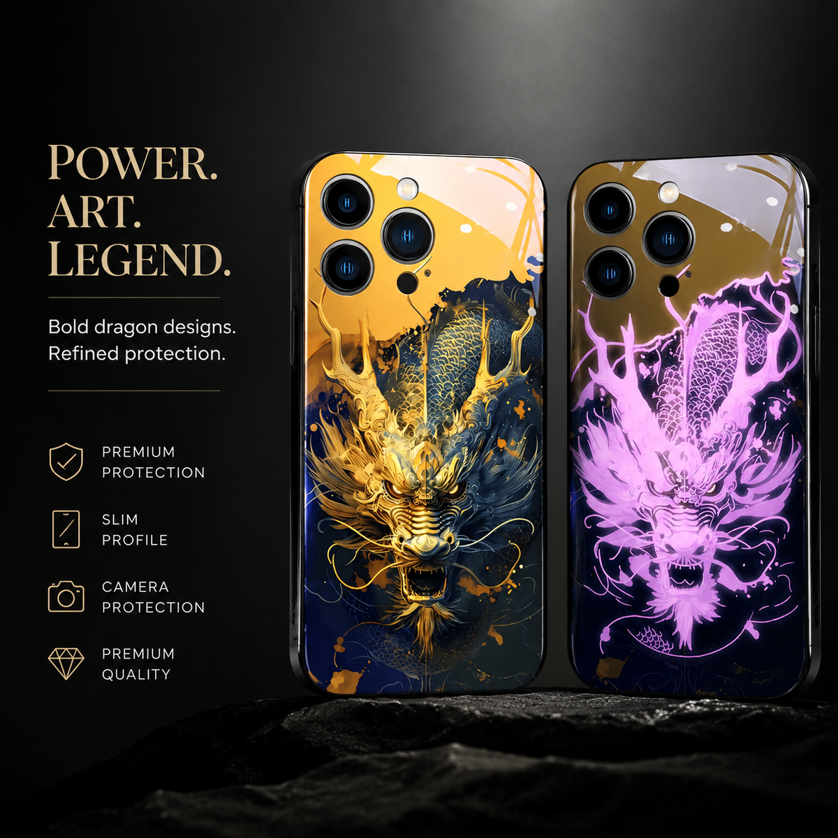 Premium iPhone Case LED Luminous Golden Dragon Cover Sound Reactive Tempered Glass Shockproof Protection