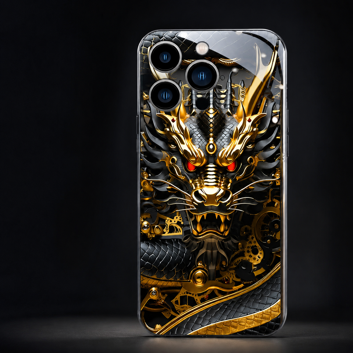 Premium iPhone Case LED Luminous Golden Dragon Cover Sound Reactive Tempered Glass Shockproof Protection