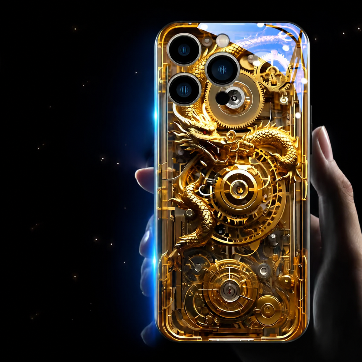 Premium iPhone Case LED Luminous Golden Dragon Cover Sound Reactive Tempered Glass Shockproof Protection