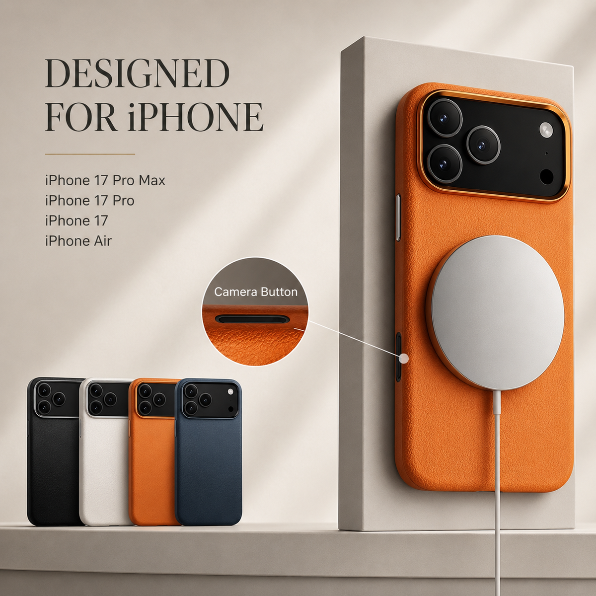 Premium iPhone Case Leather Magnetic Cover MagSafe Charging Full Protection Anti Fingerprint Protective Design
