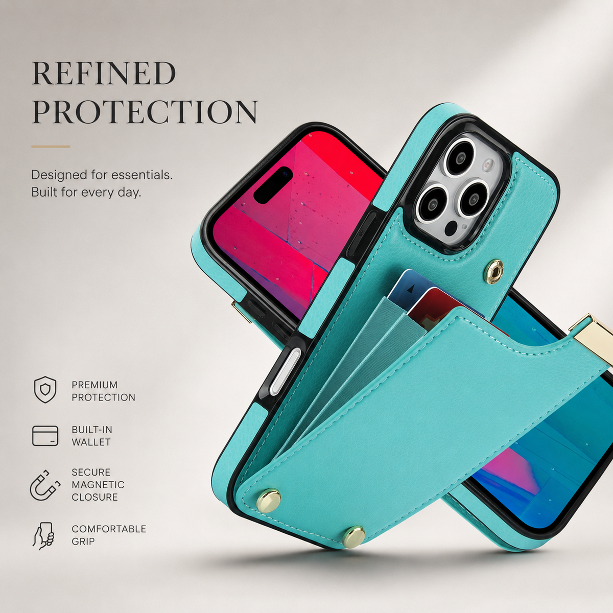 Premium iPhone Case Leather Wallet Flip Cover Card Holder Secure Pocket Shockproof Full Protection