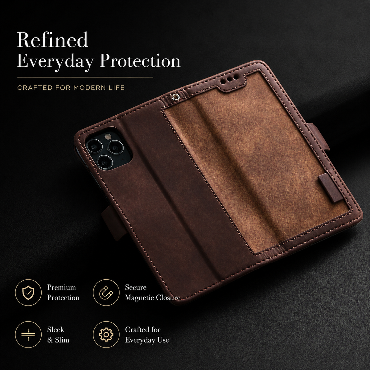 Premium iPhone Case Leather Wallet Flip Cover Card Slots Magnetic Closure Full Body Protection