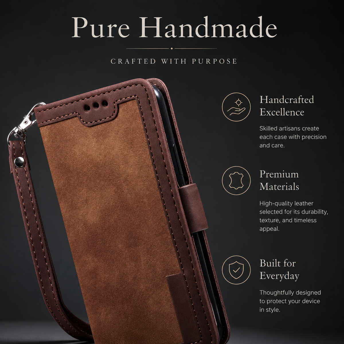 Premium iPhone Case Leather Wallet Flip Cover Card Slots Magnetic Closure Full Body Protection