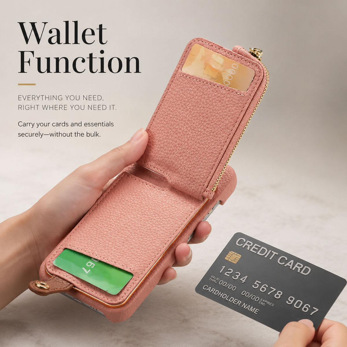Premium iPhone Case Leather Zipper Wallet Cover Card Holder Ring Kickstand Magnetic Closure Shockproof Full Coverage