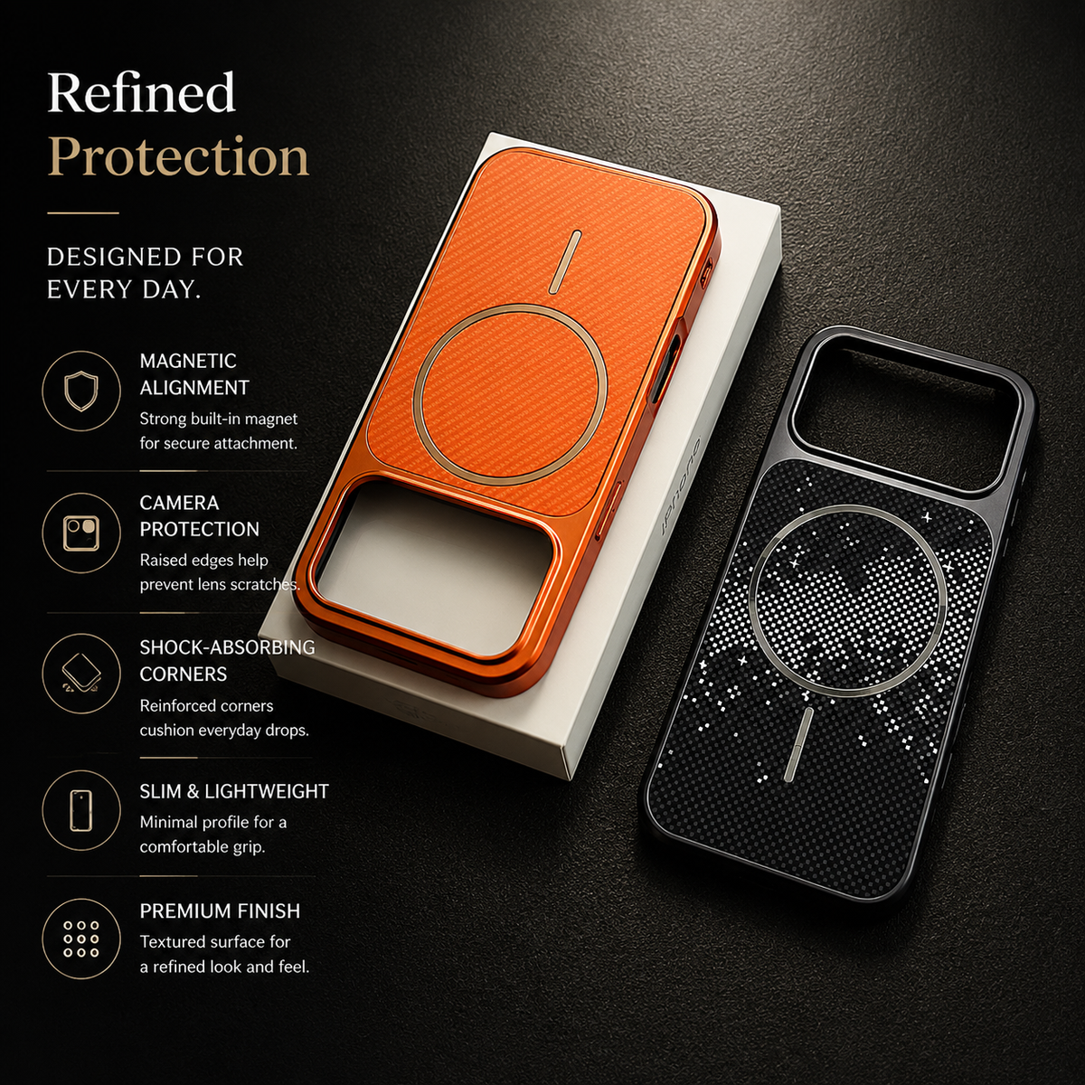 Premium iPhone Case MagSafe Carbon Fiber Cover Electroplated Shockproof Scratch Resistant Lightweight Wireless Charging Protective Full Coverage
