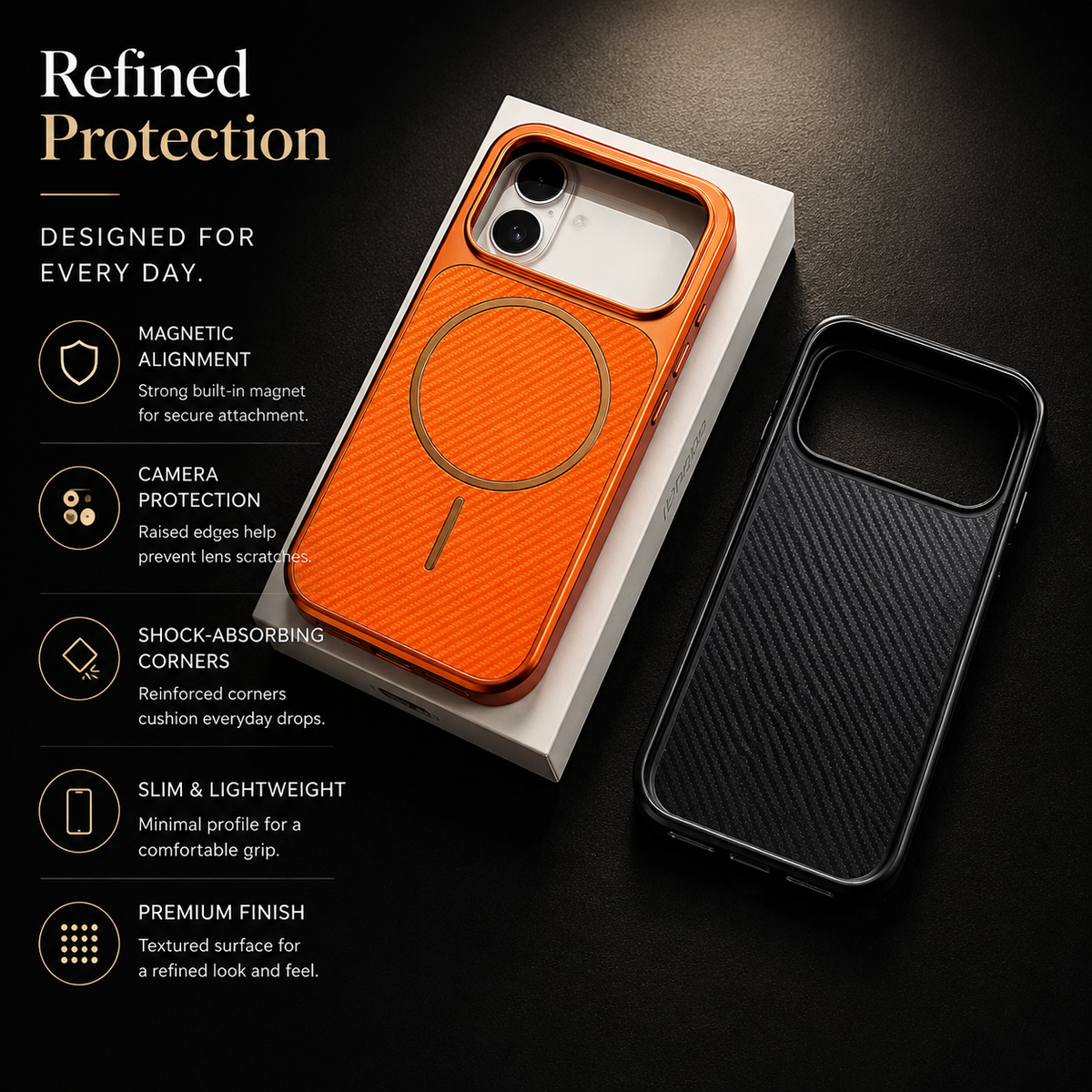 Premium iPhone Case MagSafe Carbon Fiber Cover Electroplated Shockproof Scratch Resistant Lightweight Wireless Charging Protective Full Coverage