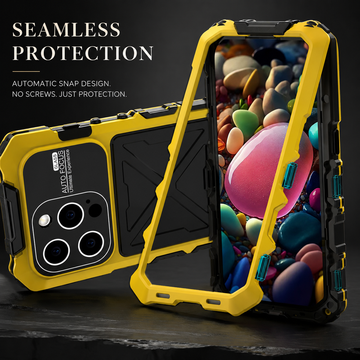 Premium iPhone Case MagSafe Compatible 360 Metal Lock Cover Dual Tempered Glass Full Body Protection
