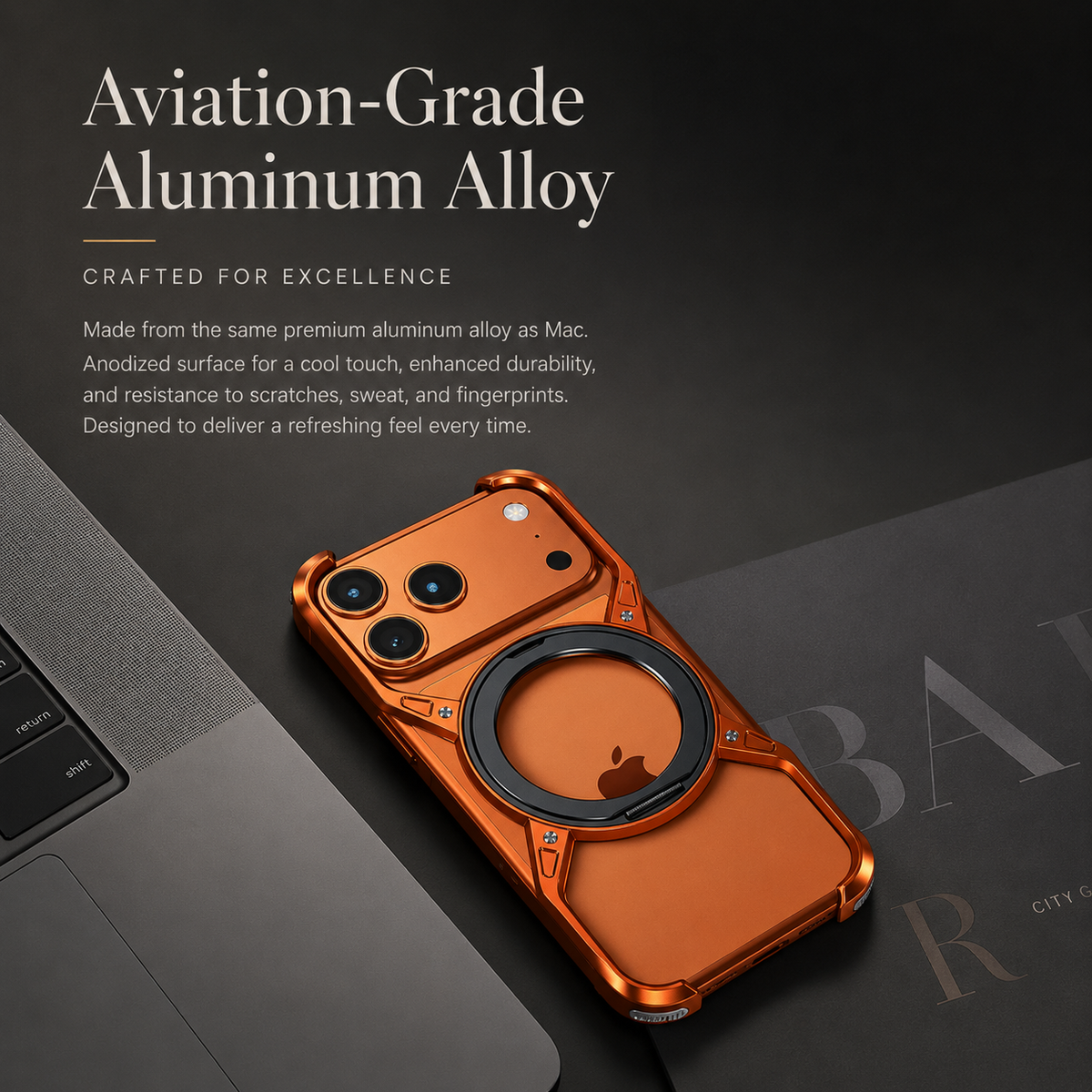 Premium iPhone Case MagSafe Compatible Aluminum Alloy Bumper Cover 360° Rotating Ring Stand Shockproof Camera Lens Protection
