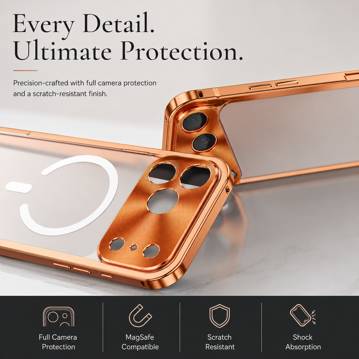 Premium iPhone Case MagSafe Compatible Aluminum Alloy Bumper Cover Matte Transparent Back Shockproof Camera Lens Protection