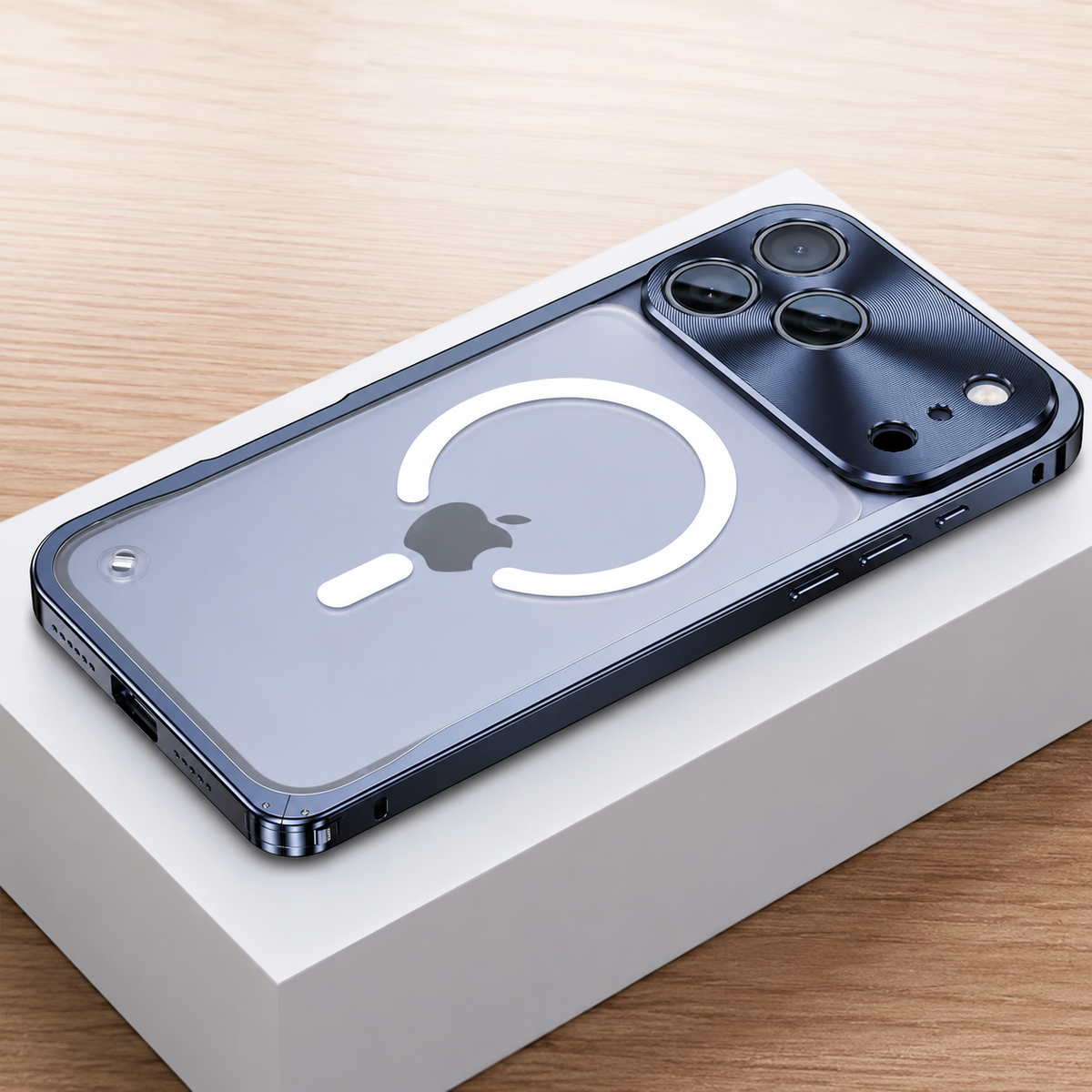 Premium iPhone Case MagSafe Compatible Aluminum Alloy Bumper Cover Matte Transparent Back Shockproof Camera Lens Protection