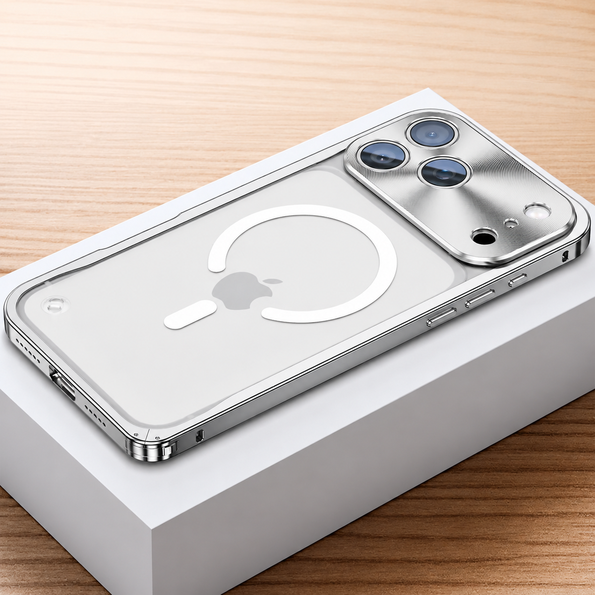 Premium iPhone Case MagSafe Compatible Aluminum Alloy Bumper Cover Matte Transparent Back Shockproof Camera Lens Protection