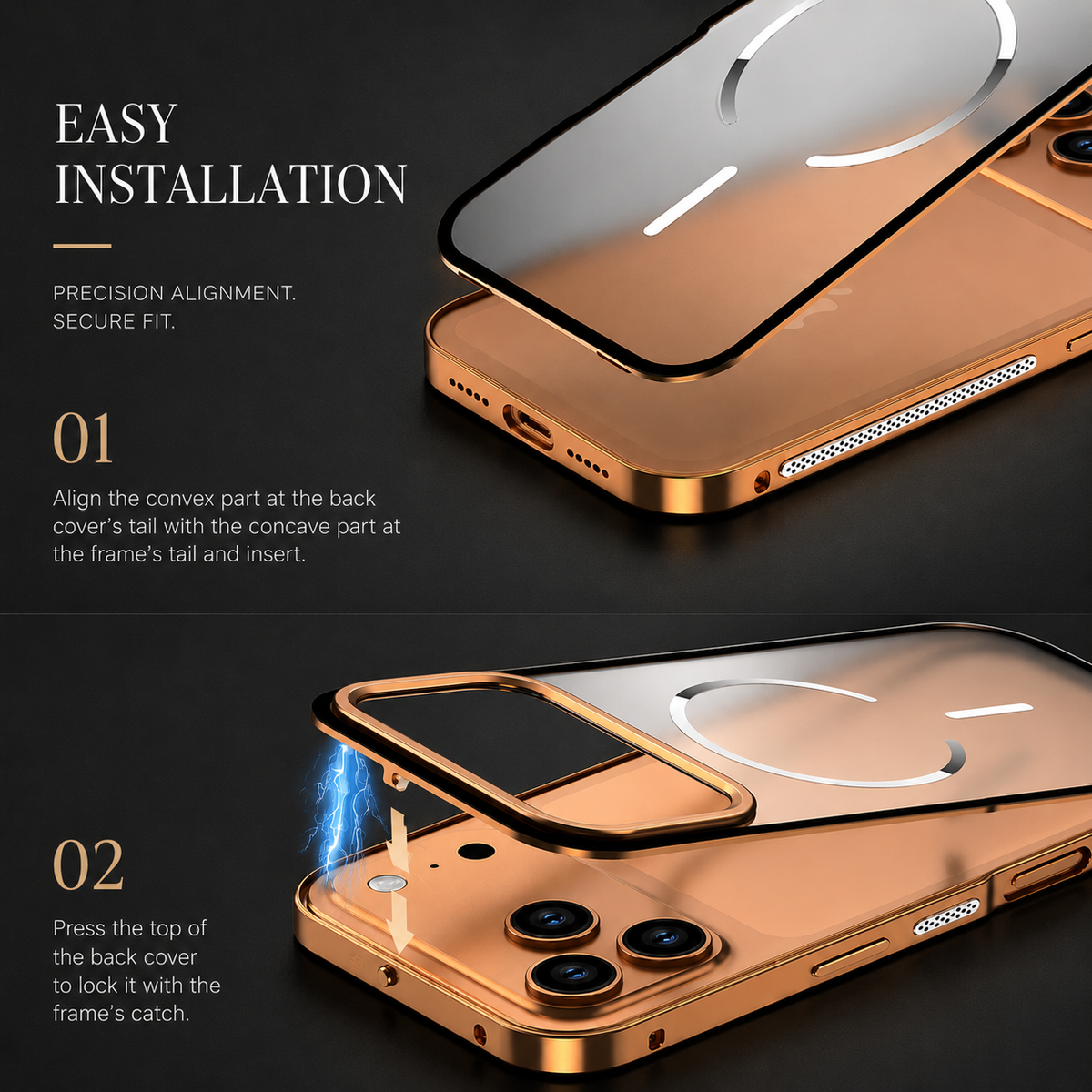 Premium iPhone Case MagSafe Compatible Aluminum Alloy Frame Cover Frosted Matte Camera Lens Protection Slim Protective Design