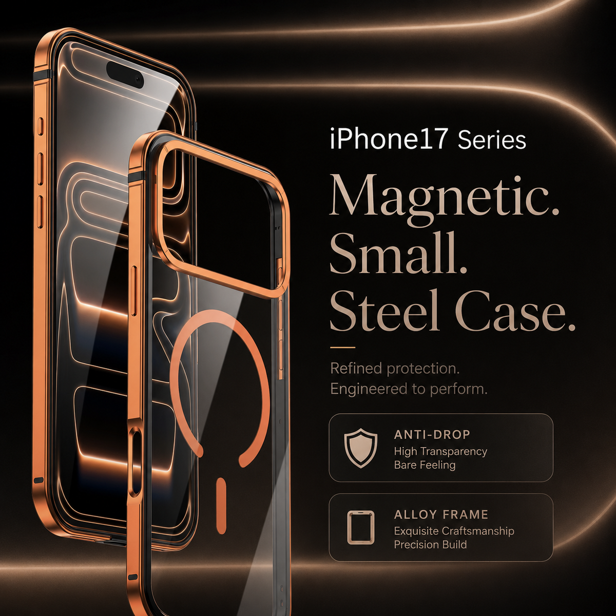 Premium iPhone Case MagSafe Compatible Aluminum Alloy Frame Cover Transparent Back Shockproof Camera Lens Protection