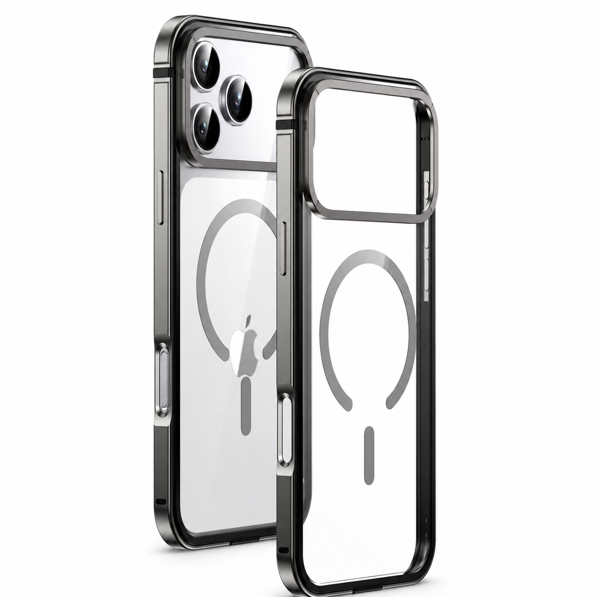 Premium iPhone Case MagSafe Compatible Aluminum Alloy Frame Cover Transparent Back Shockproof Camera Lens Protection