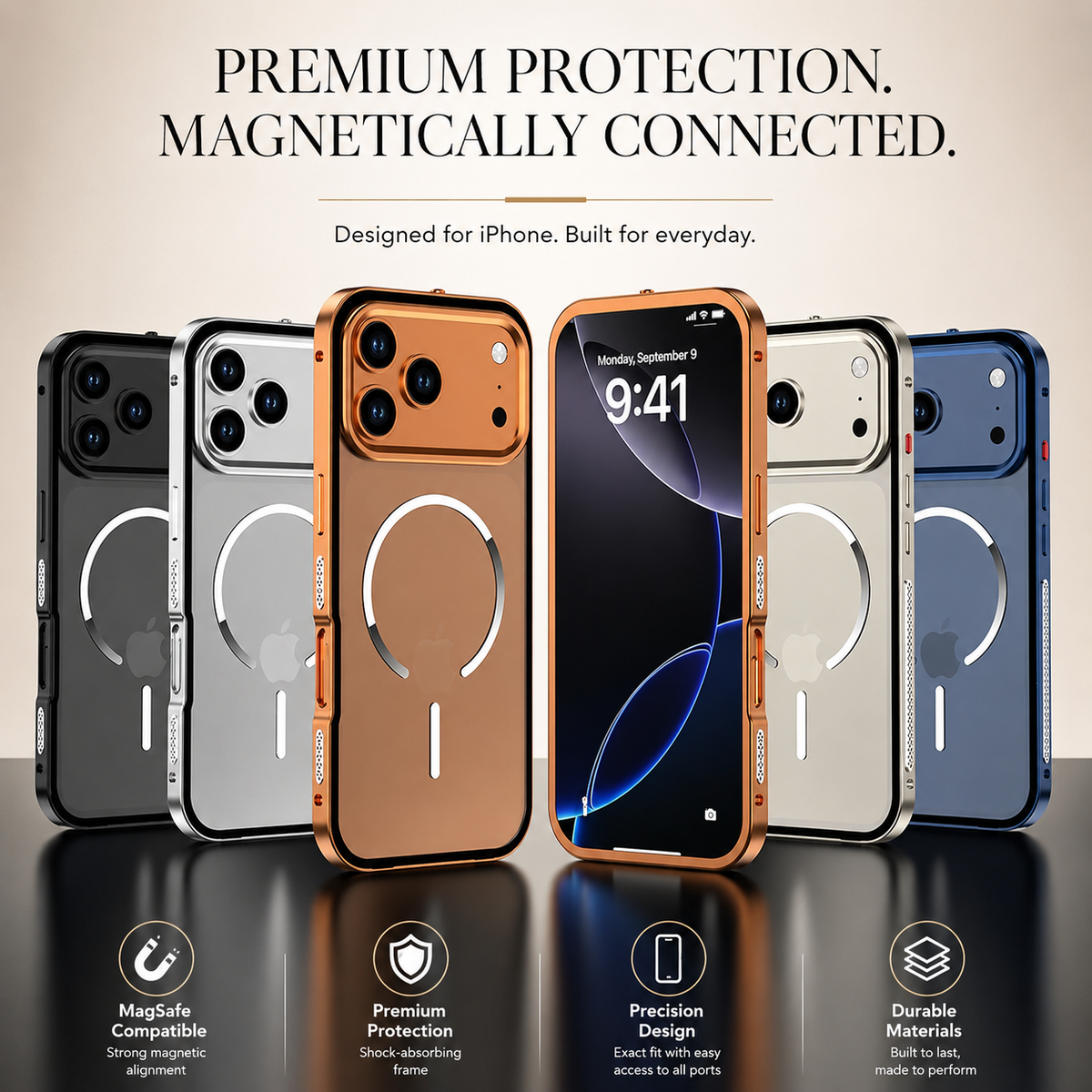 Premium iPhone Case MagSafe Compatible Aluminum Alloy Frosted Backplate Full Protection