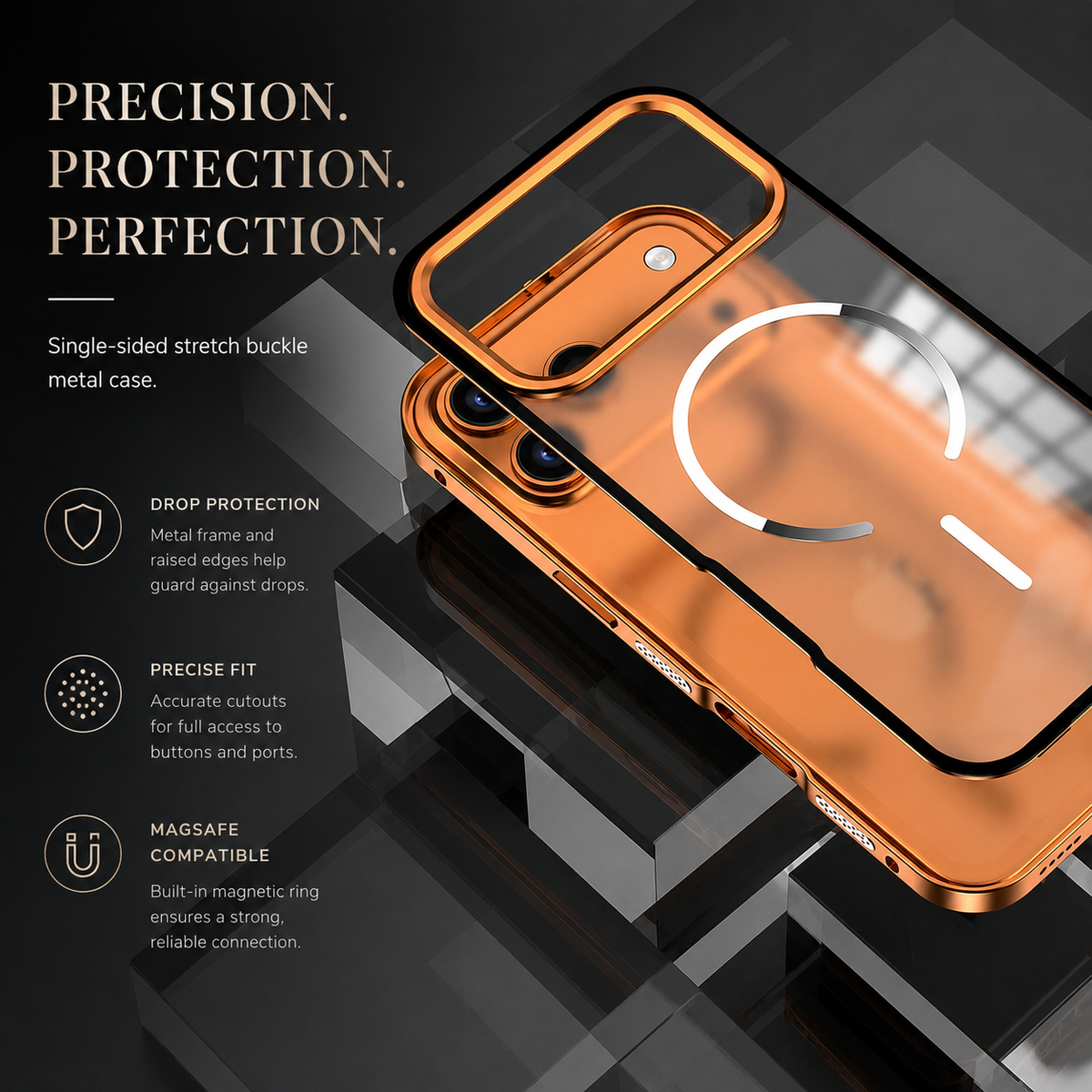Premium iPhone Case MagSafe Compatible Aluminum Alloy Frosted Backplate Full Protection