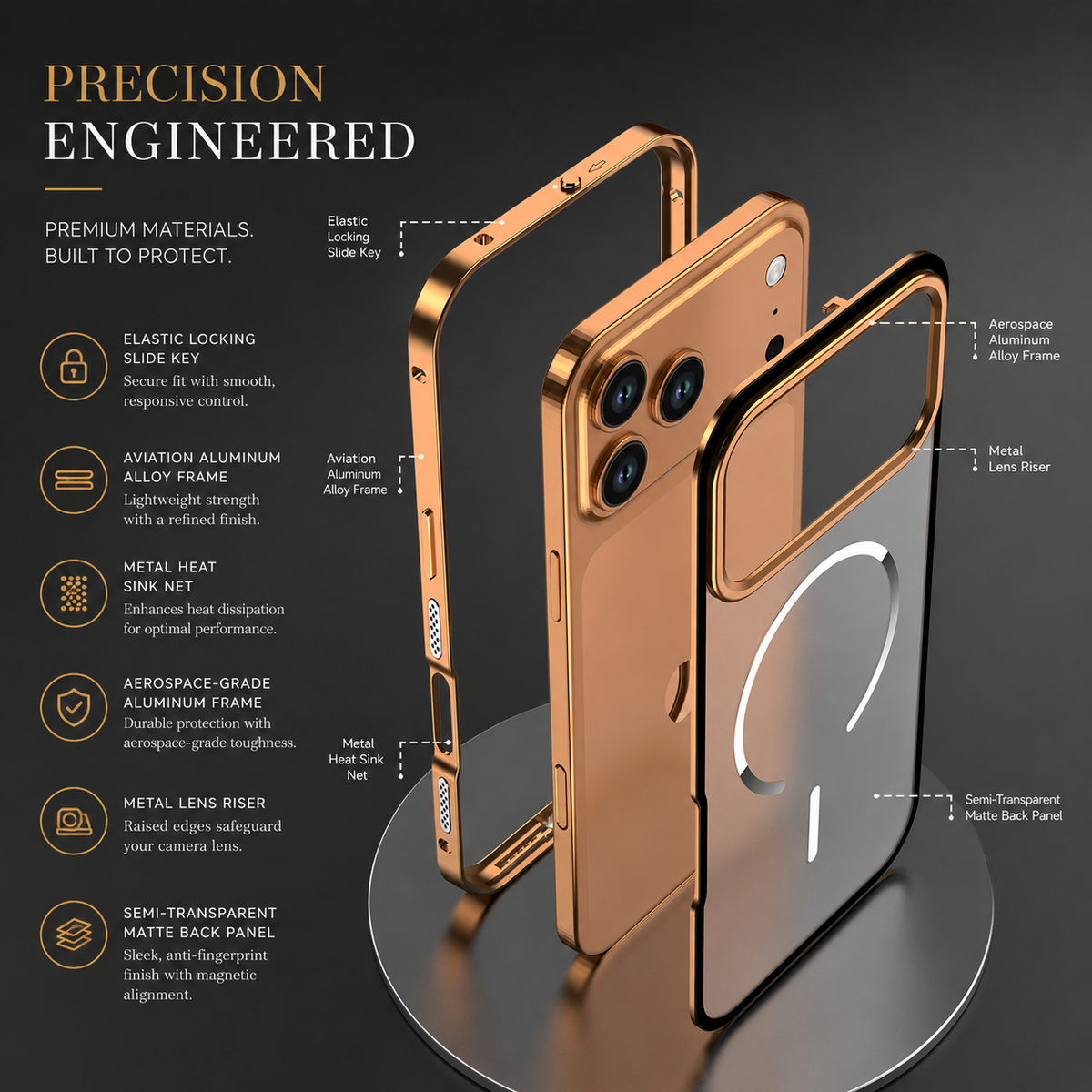 Premium iPhone Case MagSafe Compatible Aluminum Alloy Frosted Backplate Full Protection