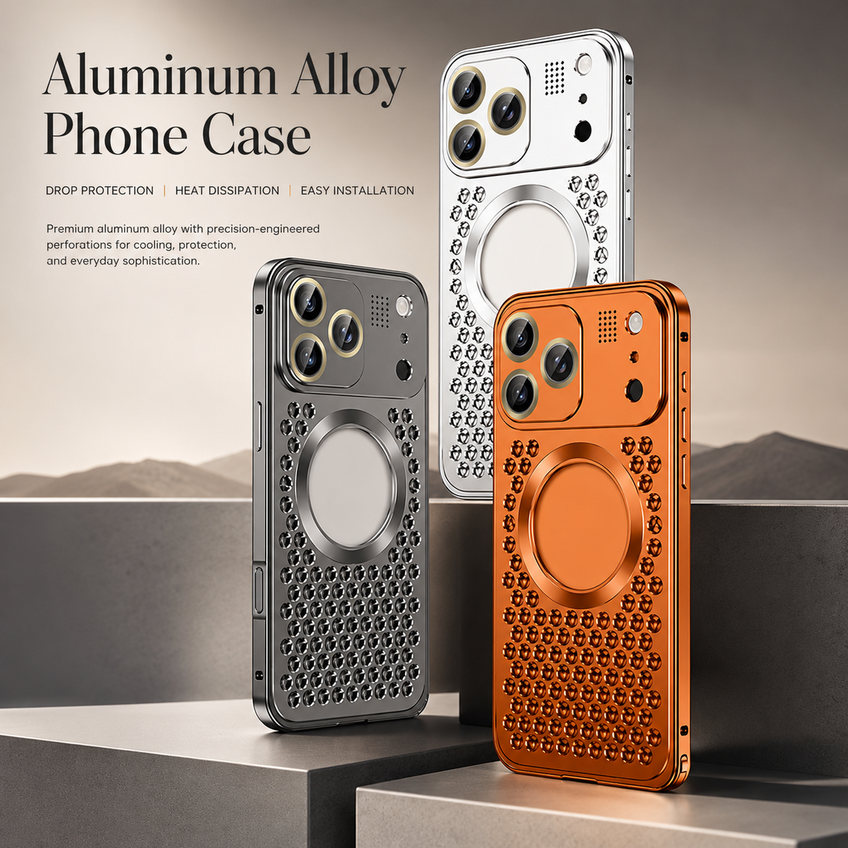 Premium iPhone Case MagSafe Compatible Aluminum Alloy Heat Dissipation Cover Lens Protection