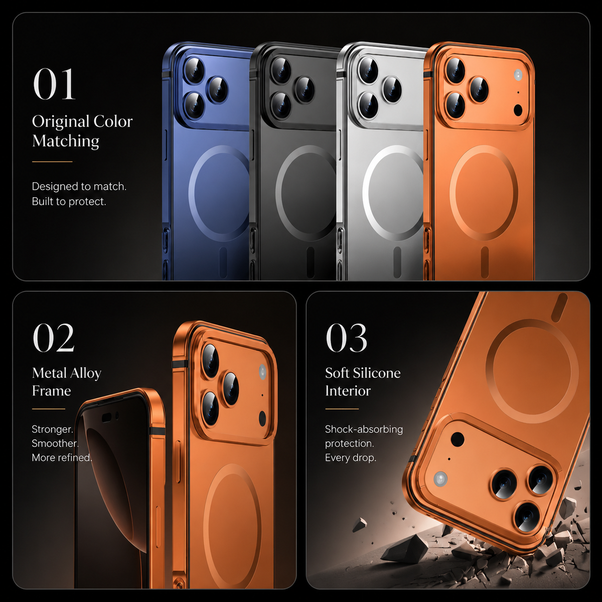 Premium iPhone Case MagSafe Compatible Aluminum Alloy Matte Cover Shockproof Camera Protection