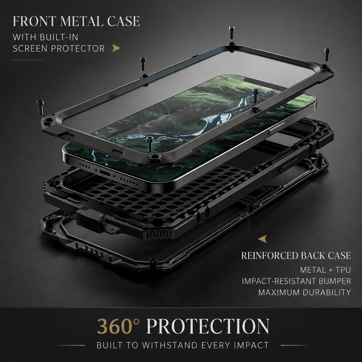 Premium iPhone Case MagSafe Compatible Aluminum Armor Cover IP54 Shockproof Full Body Protection
