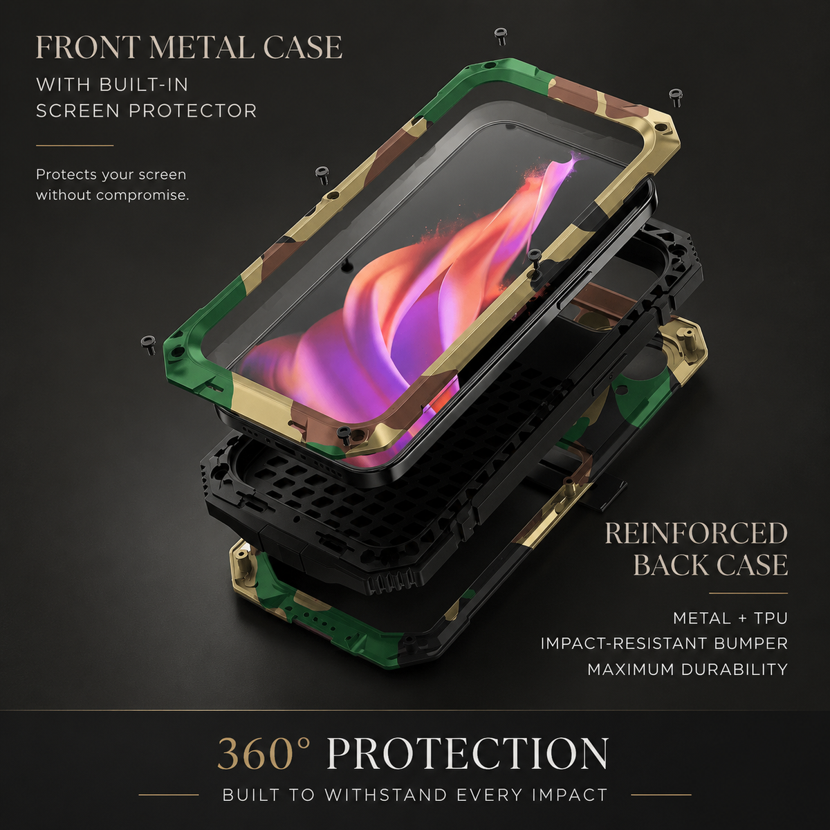 Premium iPhone Case MagSafe Compatible Aluminum Armor Cover IP54 Shockproof Full Body Protection