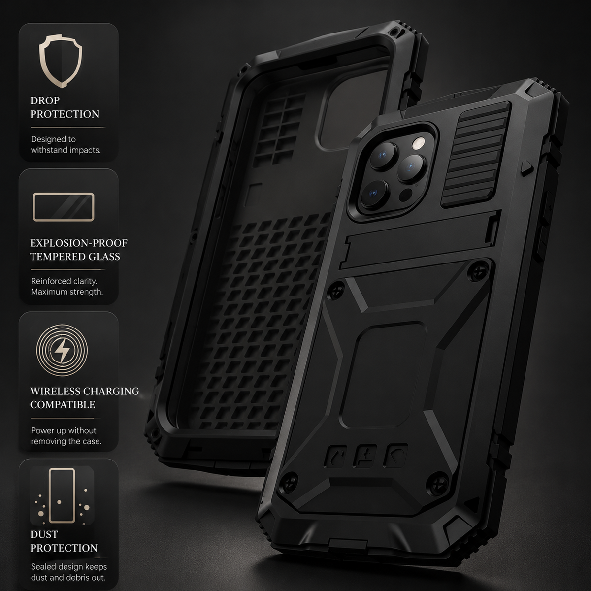 Premium iPhone Case MagSafe Compatible Aluminum Armor Cover IP54 Shockproof Full Body Protection