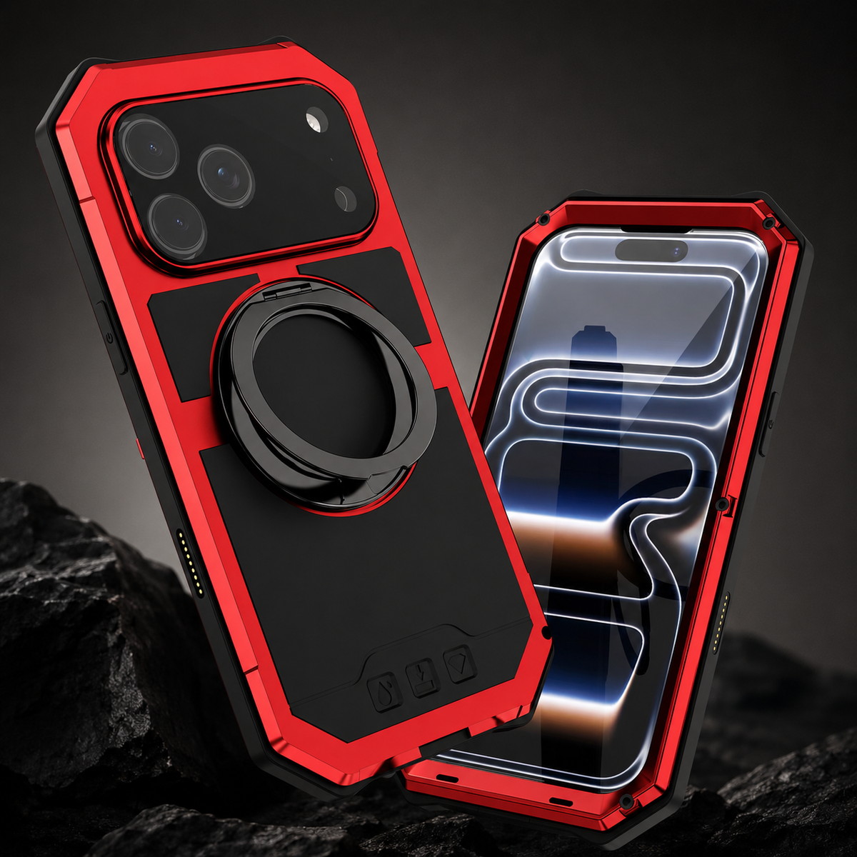 Premium iPhone Case MagSafe Compatible Aluminum Armor Frame Cover Built-in Kickstand Glass Screen Protection Shockproof Full Coverage