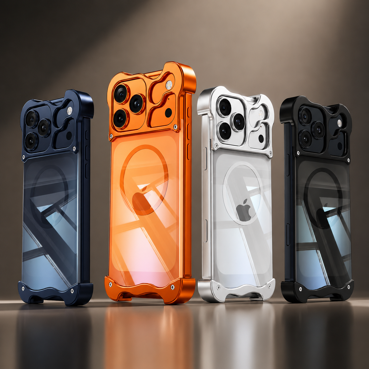 Premium iPhone Case MagSafe Compatible Aluminum Corner Bumper Cover Transparent Back Shockproof Frameless Protection