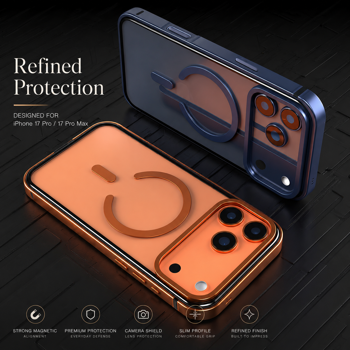 Premium iPhone Case MagSafe Compatible Aluminum Frame Cover HD Transparent Backplate Shockproof Camera Lens Protection