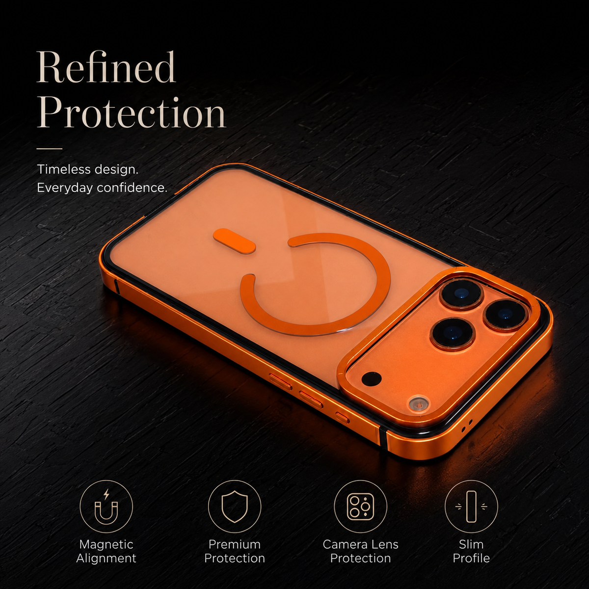 Premium iPhone Case MagSafe Compatible Aluminum Frame Cover HD Transparent Backplate Shockproof Camera Lens Protection