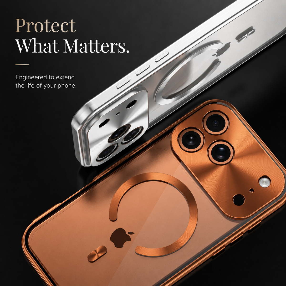 Premium iPhone Case MagSafe Compatible Aluminum Frame Cover Privacy Screen Protector Clear Back Shockproof Camera Lens Protection