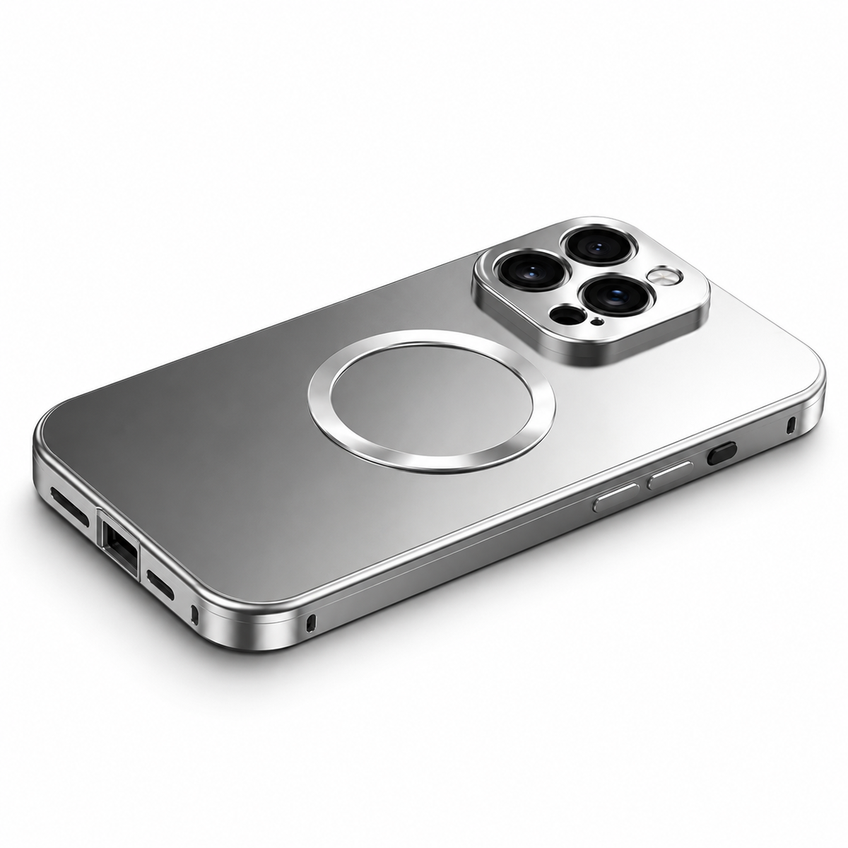 Premium iPhone Case MagSafe Compatible Aluminum Magnetic Frame Frosted PC Cover Shockproof Protection