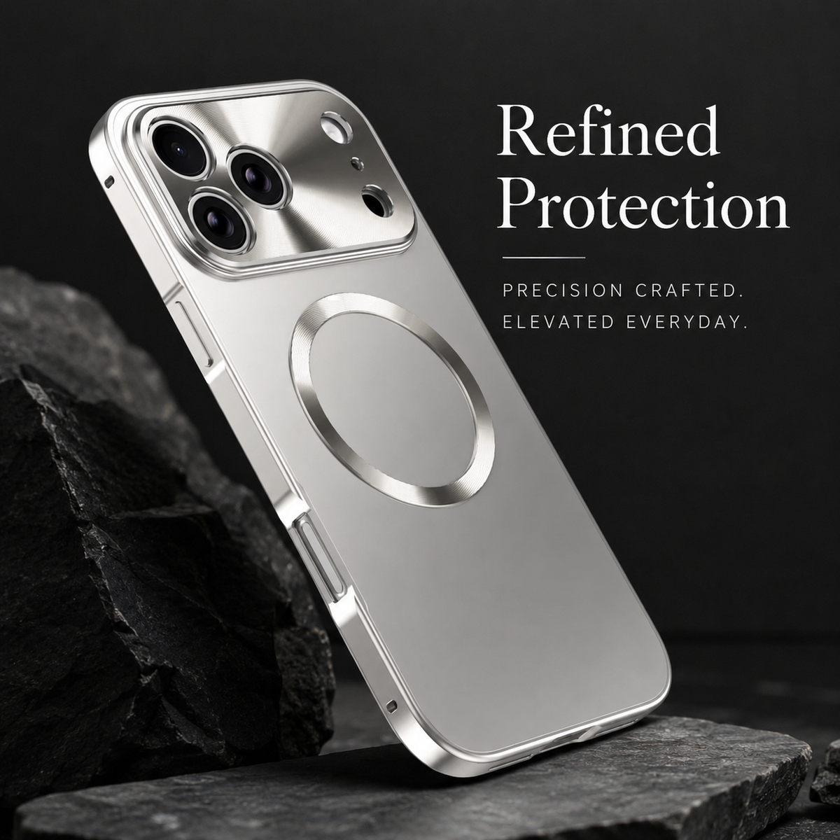 Premium iPhone Case MagSafe Compatible Aluminum Magnetic Frame Frosted PC Cover Shockproof Protection