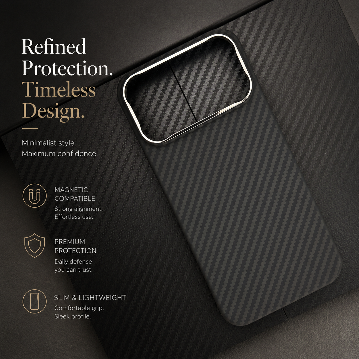 Premium iPhone Case MagSafe Compatible Aramid Carbon Fiber Cover Ultra Thin Lightweight Shockproof Protection