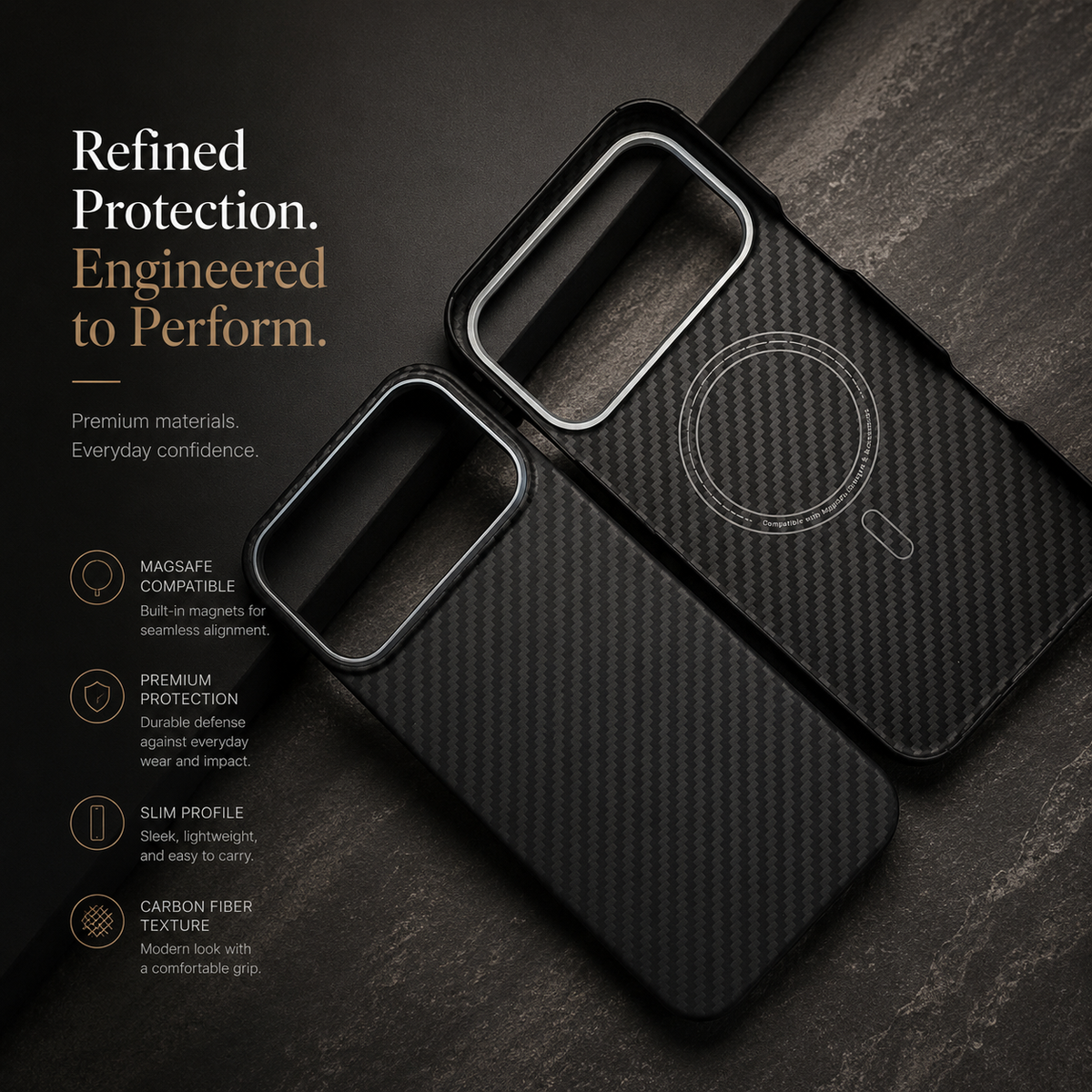 Premium iPhone Case MagSafe Compatible Aramid Carbon Fiber Cover Ultra Thin Lightweight Shockproof Protection