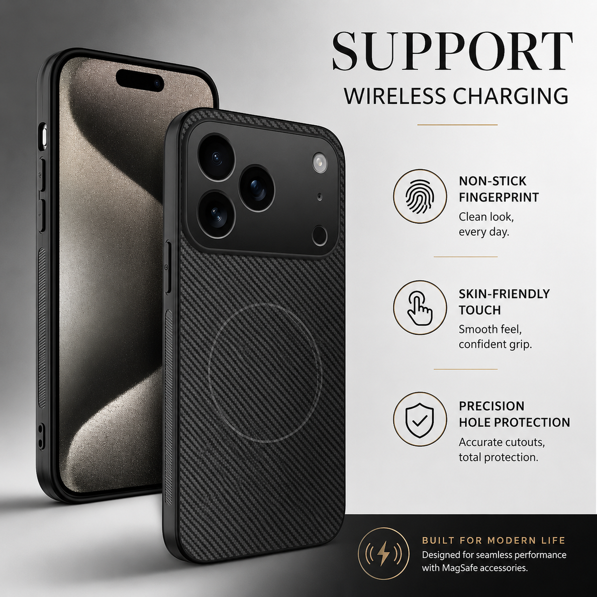 Premium iPhone Case MagSafe Compatible Carbon Fiber Cover Ultra Thin Shockproof Protection