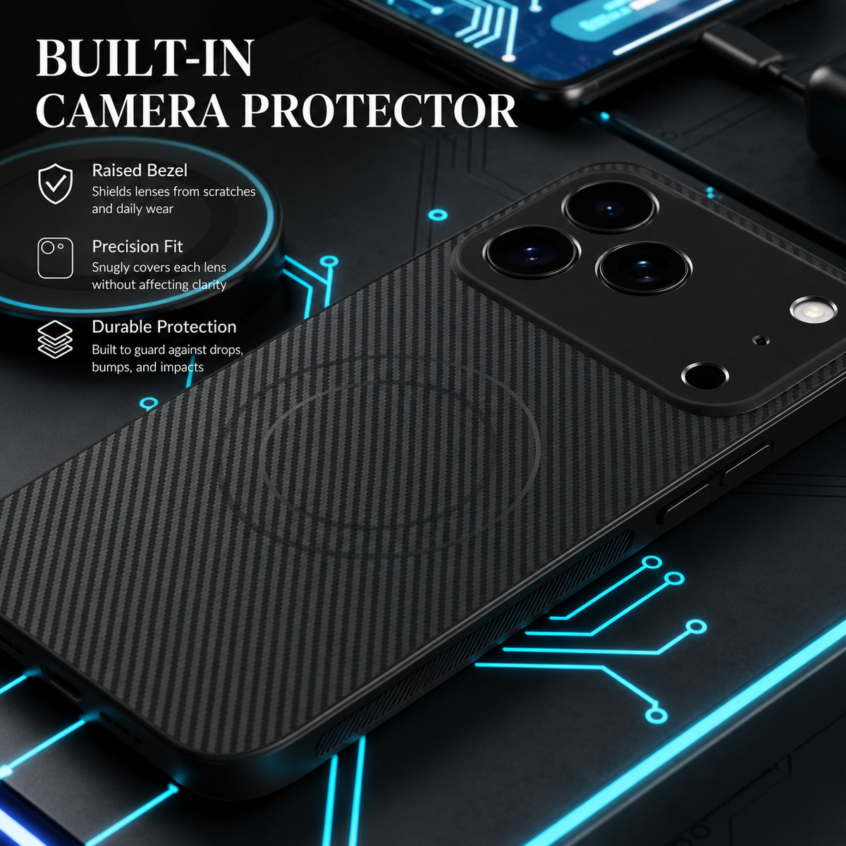 Premium iPhone Case MagSafe Compatible Carbon Fiber Cover Ultra Thin Shockproof Protection