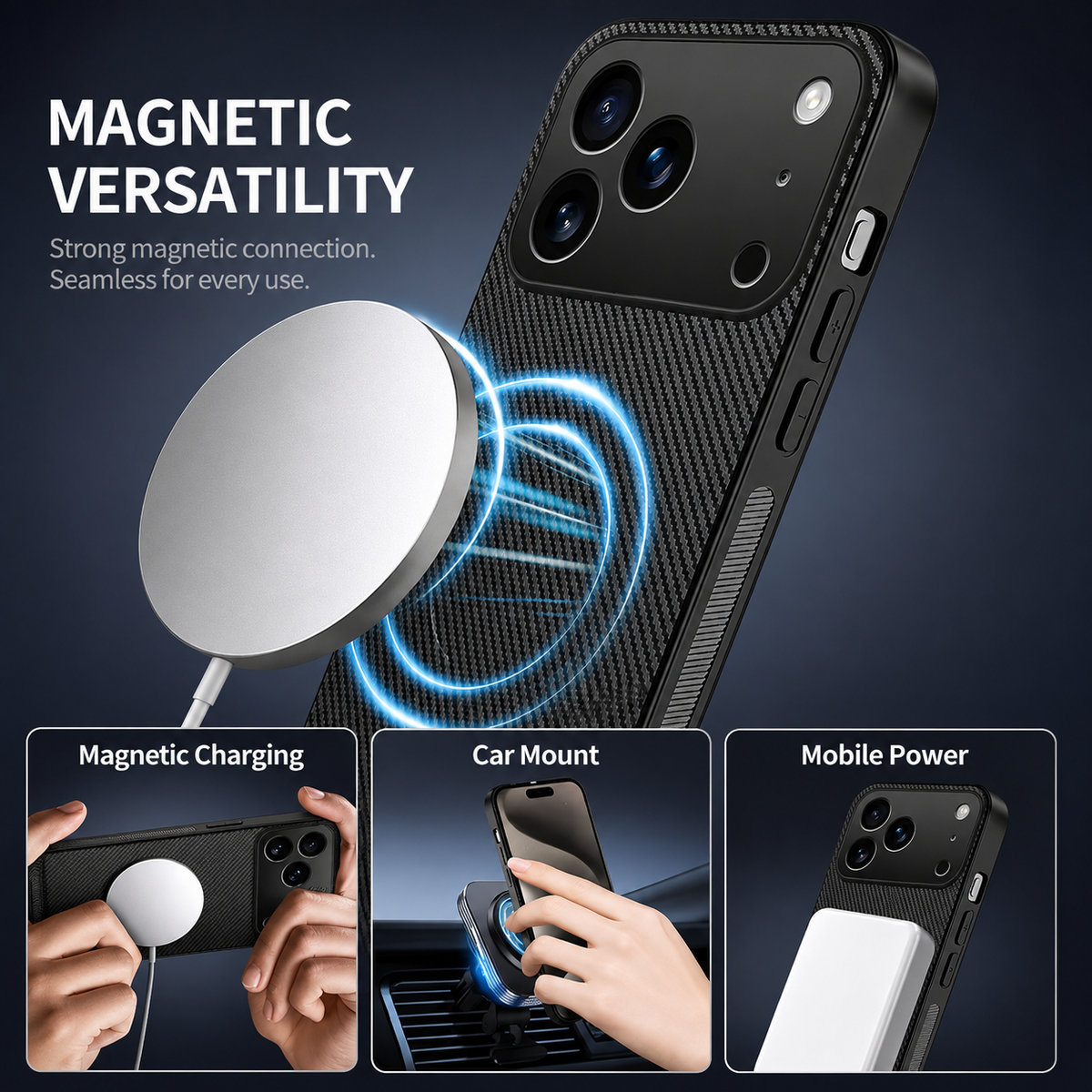 Premium iPhone Case MagSafe Compatible Carbon Fiber Cover Ultra Thin Shockproof Protection