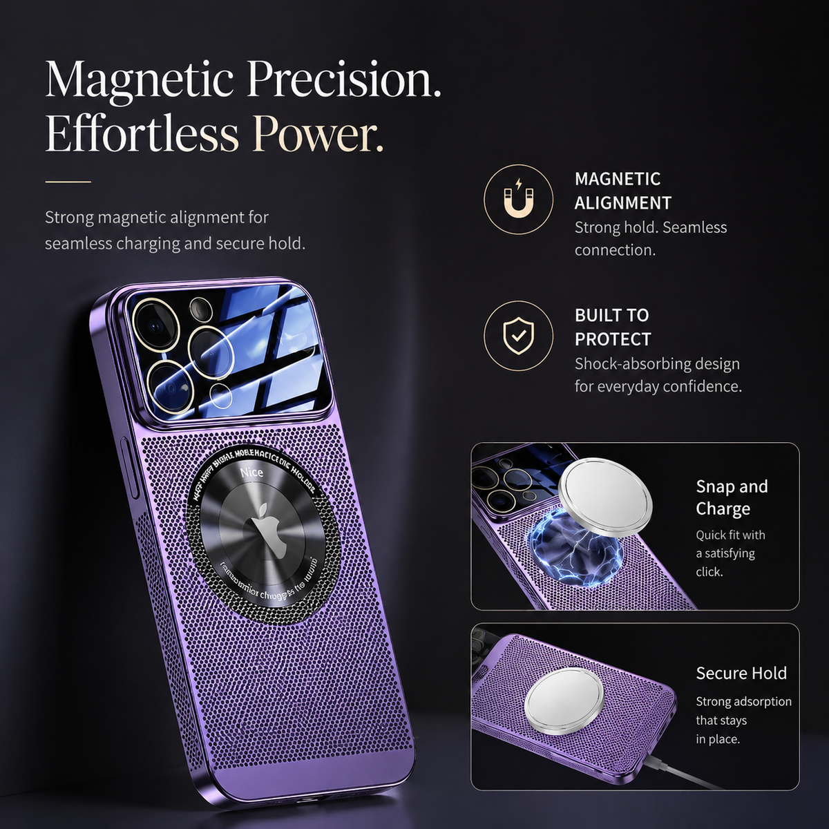 Premium iPhone Case MagSafe Compatible Cooling Mesh Cover Shockproof PC TPU Camera Lens Protection