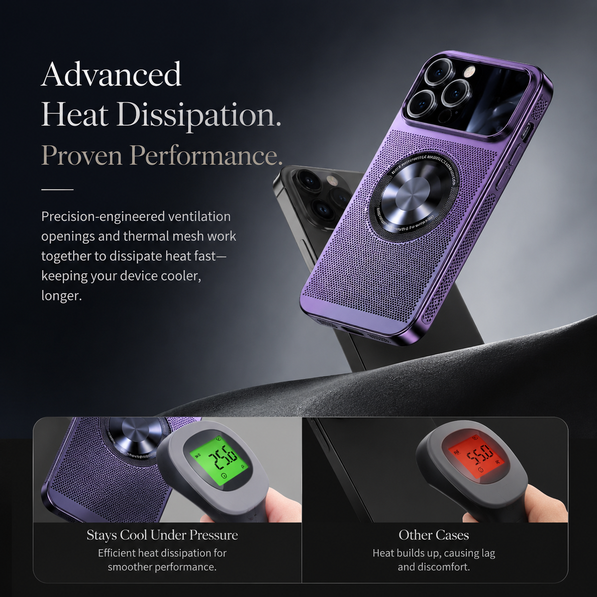 Premium iPhone Case MagSafe Compatible Cooling Mesh Cover Shockproof PC TPU Camera Lens Protection