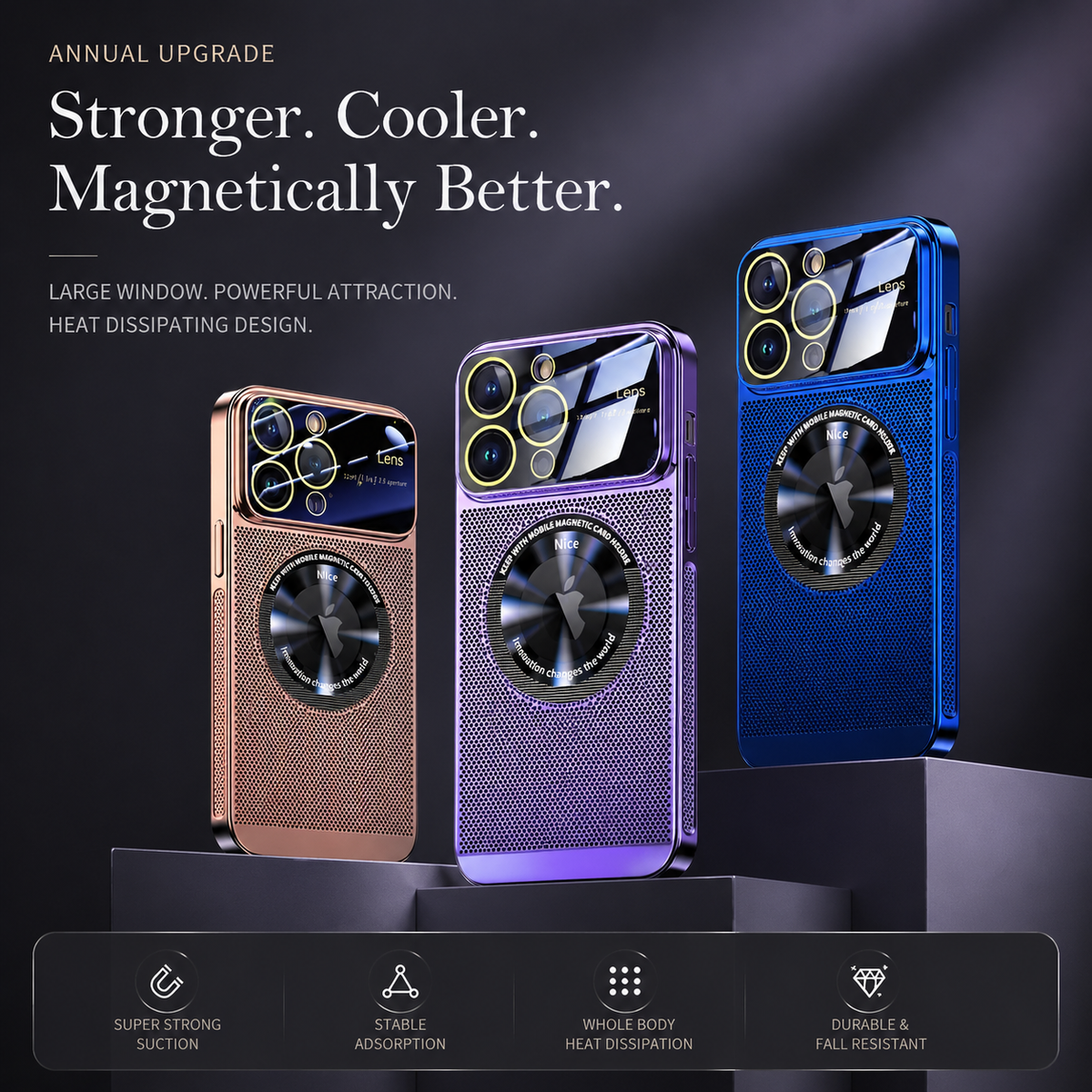 Premium iPhone Case MagSafe Compatible Cooling Mesh Cover Shockproof PC TPU Camera Lens Protection