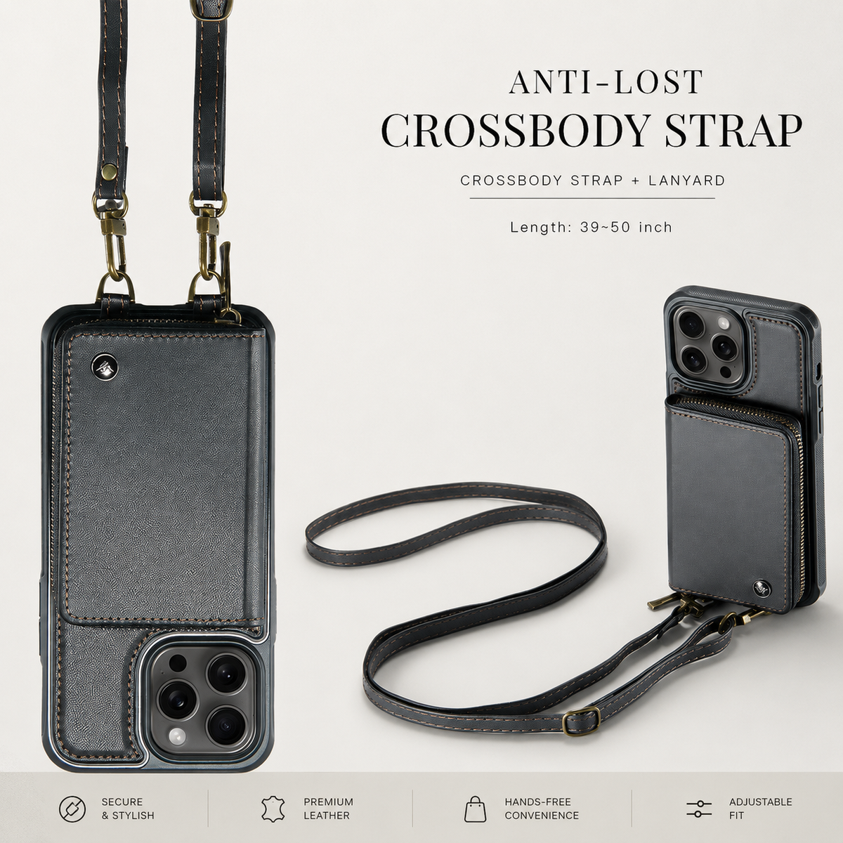 Premium iPhone Case MagSafe Compatible Crossbody Wallet Cover PU Leather Card Holder Stand Full Protection