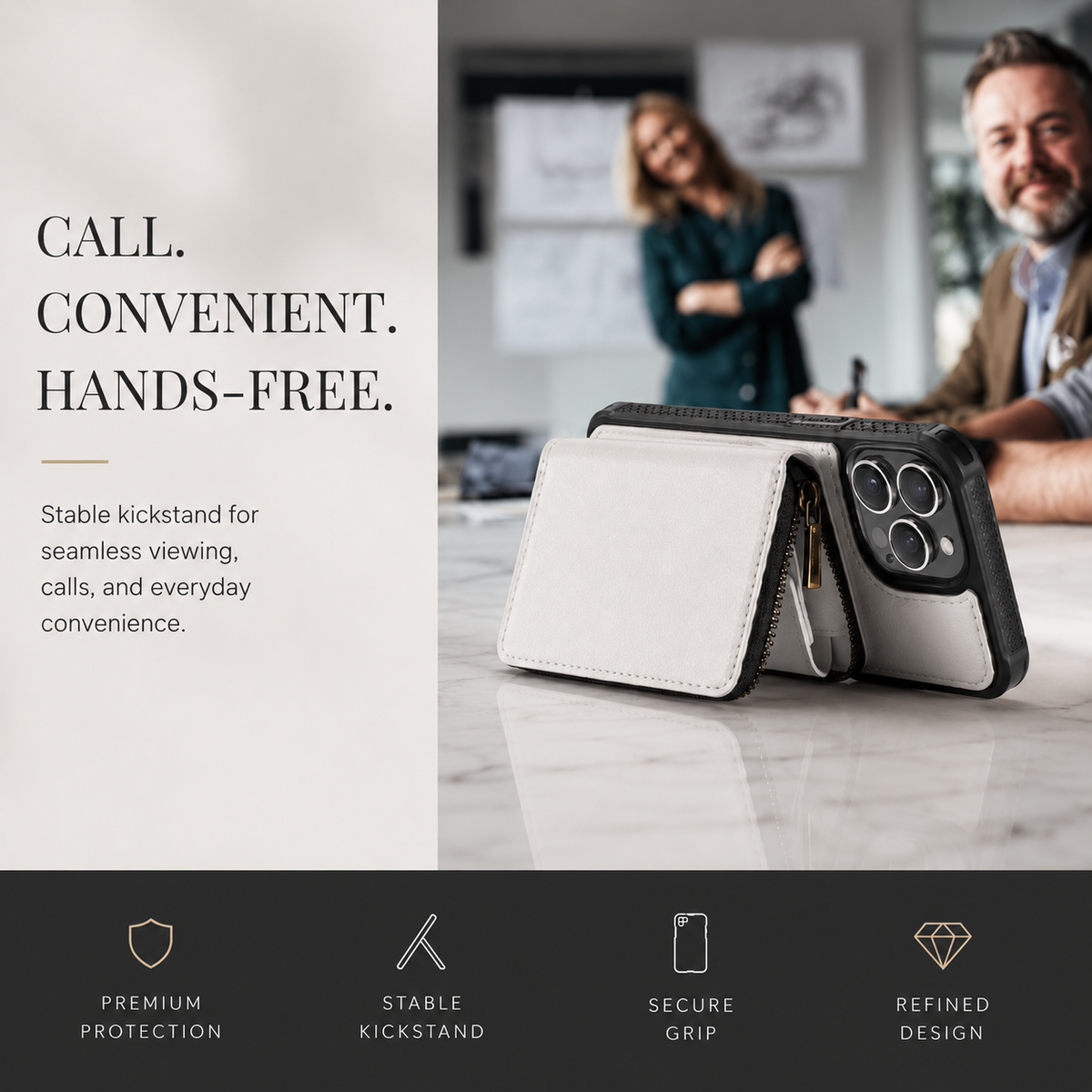 Premium iPhone Case MagSafe Compatible Crossbody Wallet Cover PU Leather Card Holder Stand Full Protection