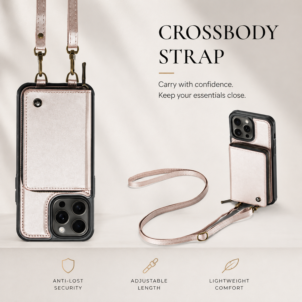 Premium iPhone Case MagSafe Compatible Crossbody Wallet Cover PU Leather Card Holder Stand Full Protection