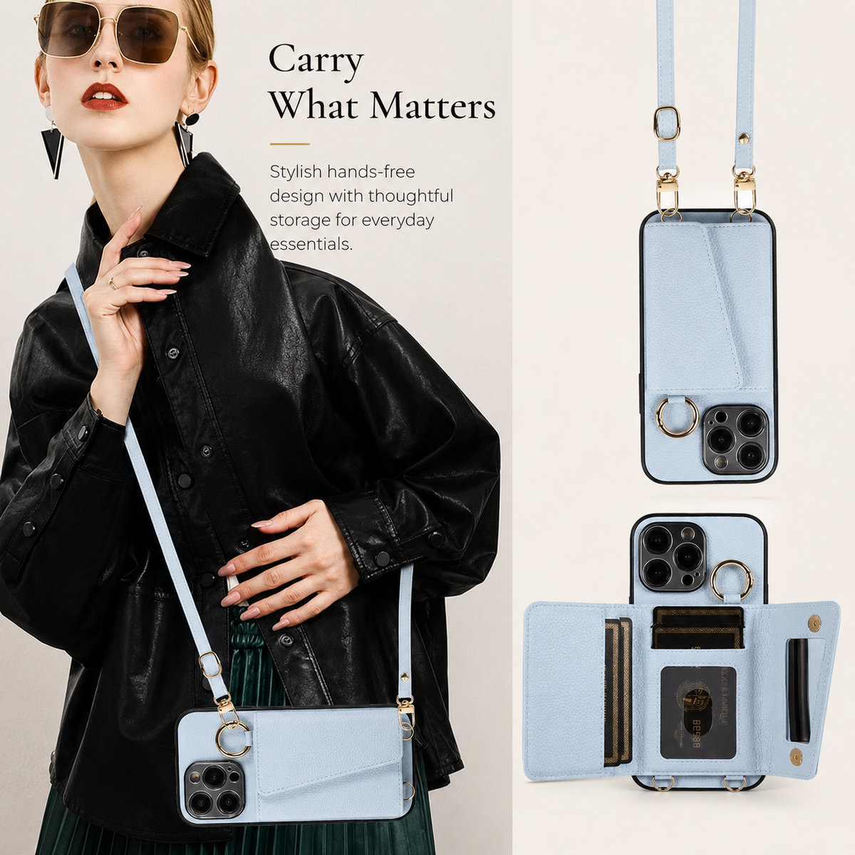 Premium iPhone Case MagSafe Compatible Crossbody Wallet Cover PU Leather Card Slots Ring Holder Full Protection
