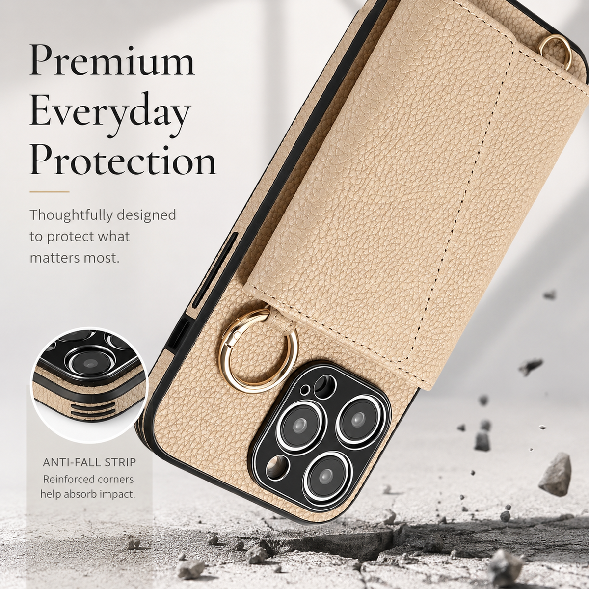 Premium iPhone Case MagSafe Compatible Crossbody Wallet Cover PU Leather Card Slots Ring Holder Full Protection